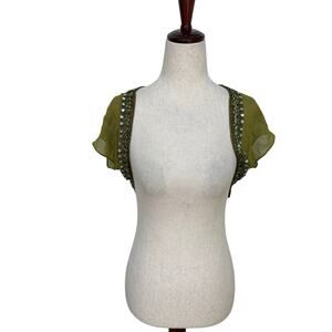 ETRO Women's Green Silk Beaded Embellished Bolero Shrug